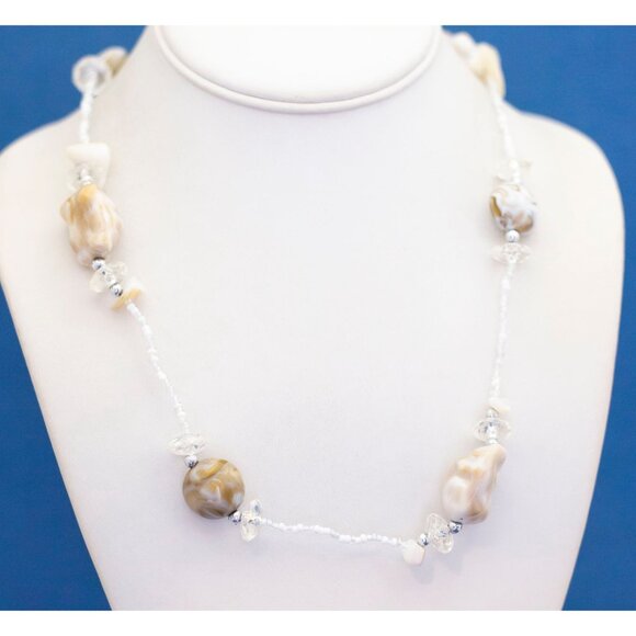 34", Beaded Beaded Bohemian Clear Beads Beach Necklace - D9 - Picture 2 of 3